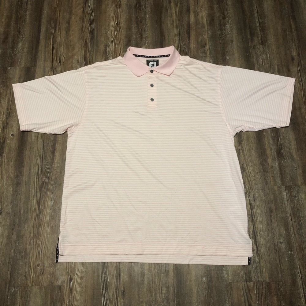 FootJoy Polo Shirt Men's XL Prodry Lisle Pink Striped Gold Collared Performance